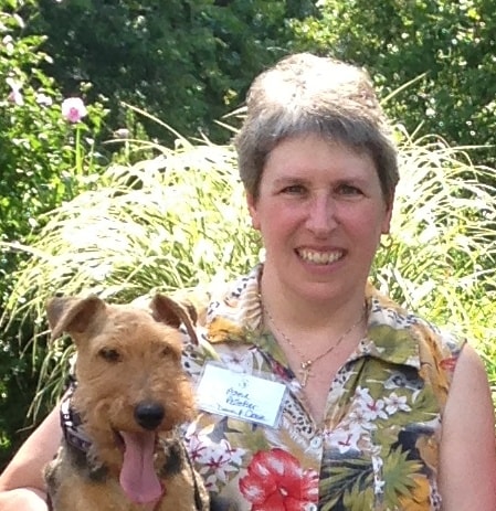 Member Anne with her Welsh Terrier in the garden